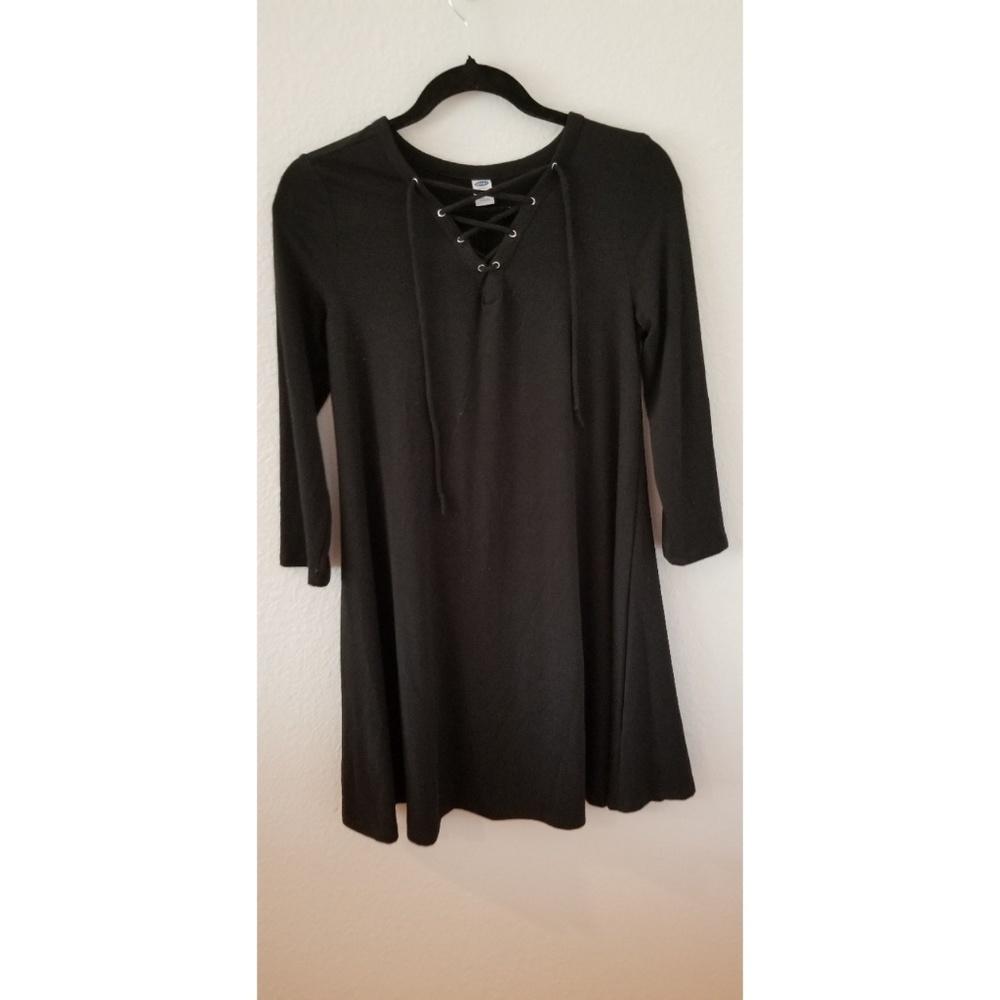 Black T-shirt Dress with Laced-up front